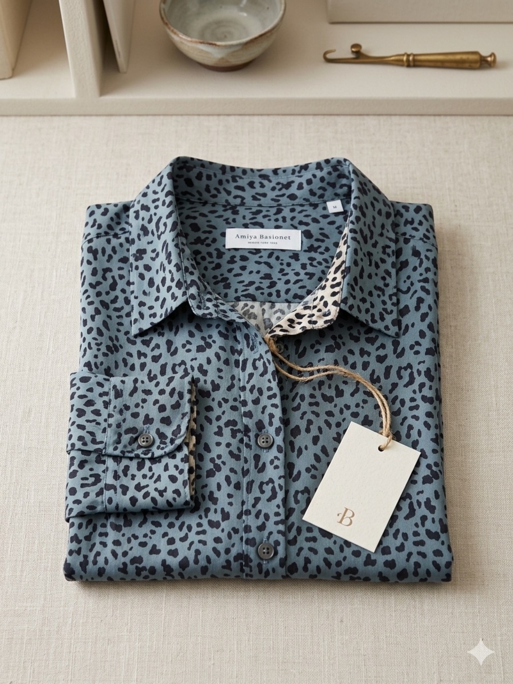 Amina Rubinacci Blue Animal Print Silk Blend Blouse